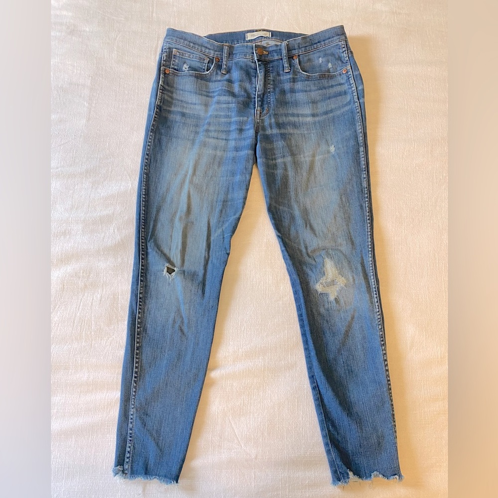 Madewell 9” High Rise Skinny Distressed Medium Blue Wash Jean Size 31